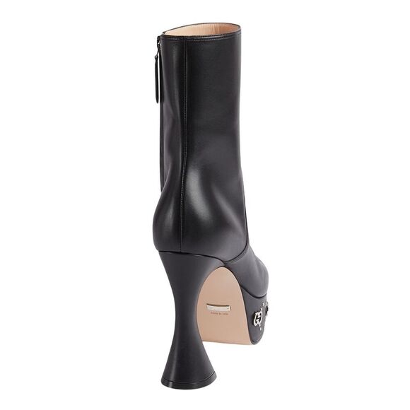 Gucci Janaya 115 Black Leather GG Stud Platform Booties 37 - Picture 3 of 6